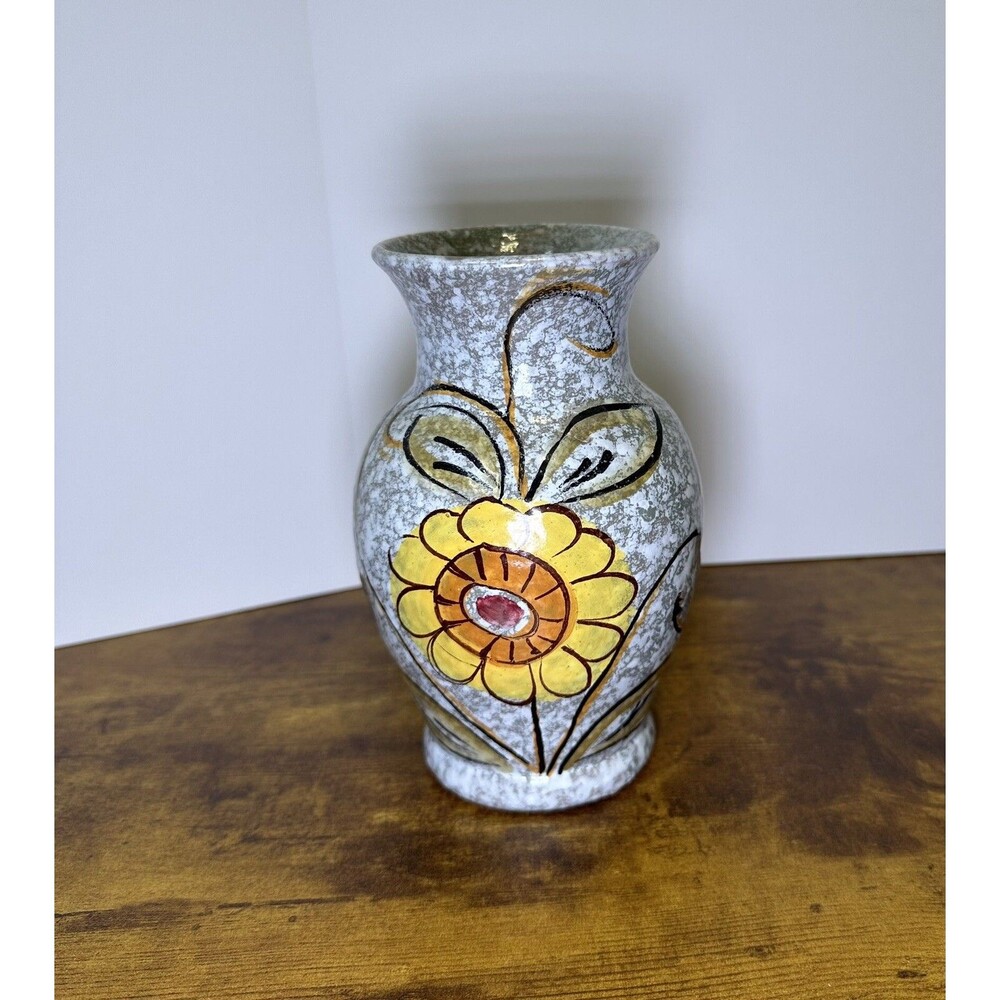 Vintage Italian Sunflower Pottery Vase Signed Handmade